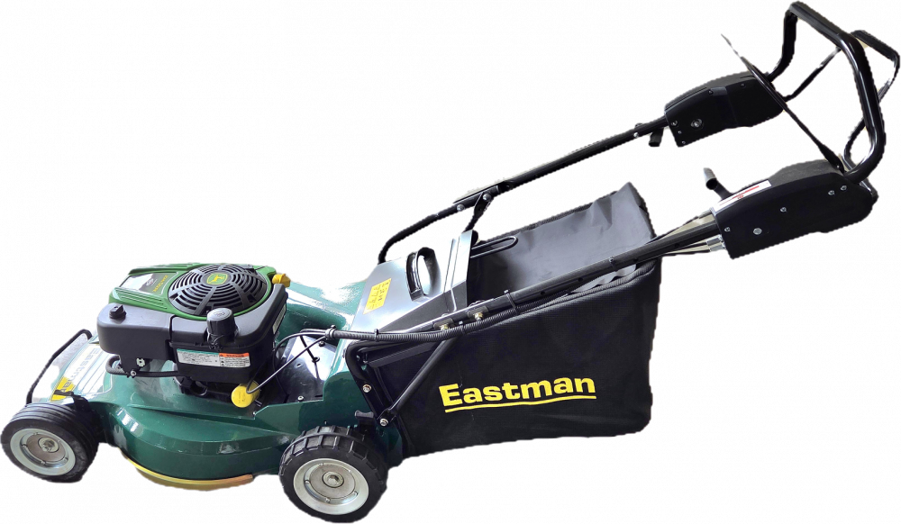 Eastman Benzin-Rasenmäher mit Fangkorb und robustem Stahlgehäuse Grüner Eastman Rasenmäher mit Verbrennungsmotor, Fangkorb und ergonomischem Griffsystem