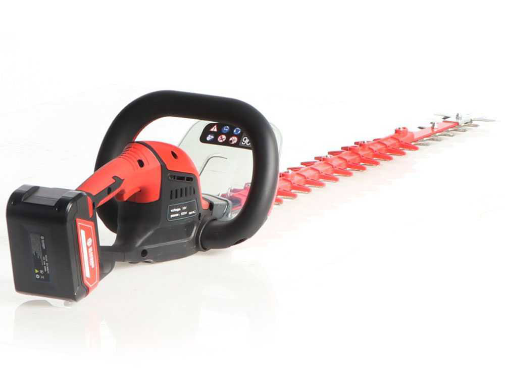 Rote Blue Bird HT 22/60 Akku-Heckenschere mit ergonomischem Griff und langem Messer für präzisen Heckenschnitt