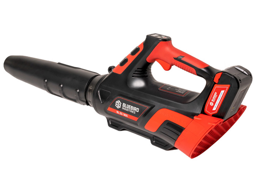 Kompakter Akku-Laubbläser Blue Bird BL 22-300 in Schwarz-Rot mit ergonomischem Griff und Akkuantrieb